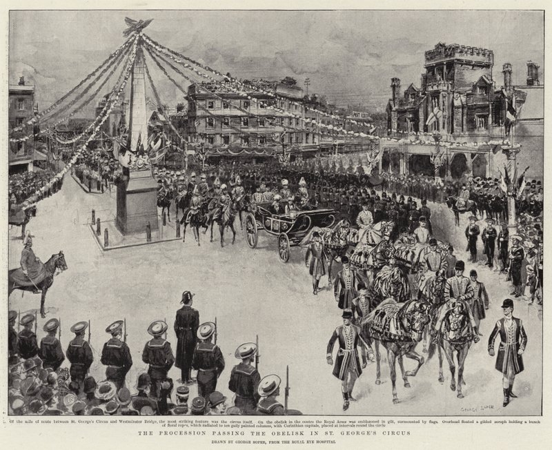 La procesión pasando el obelisco en el Circo de San Jorge de George Soper