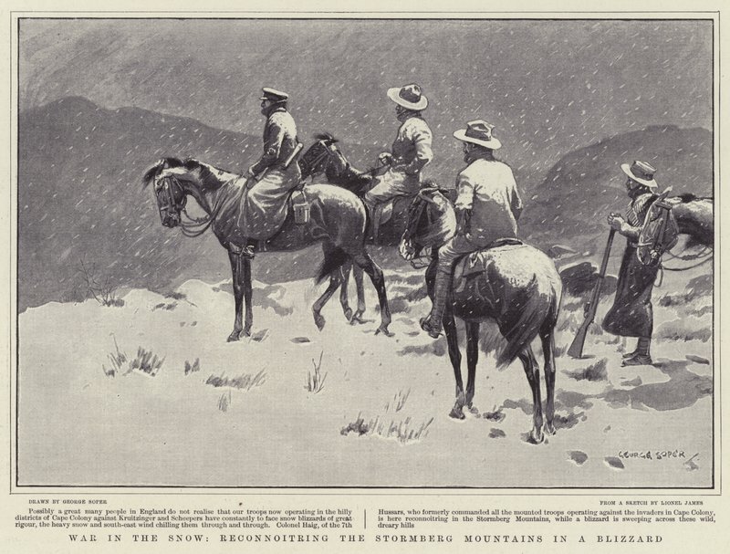 Guerra en la nieve, reconocimiento de las montañas Stormberg en una tormenta de nieve de George Soper