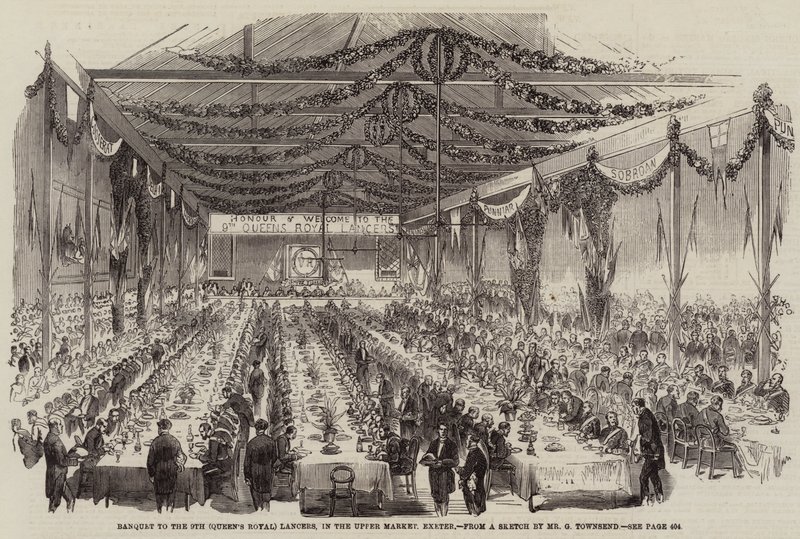 Banquete al 9º (Real de la Reina) Lanceros, en el Mercado Superior, Exeter de George Townsend