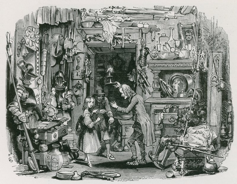 El extraño lleva a casa a la pequeña Nell (grabado) de George (after) Cattermole
