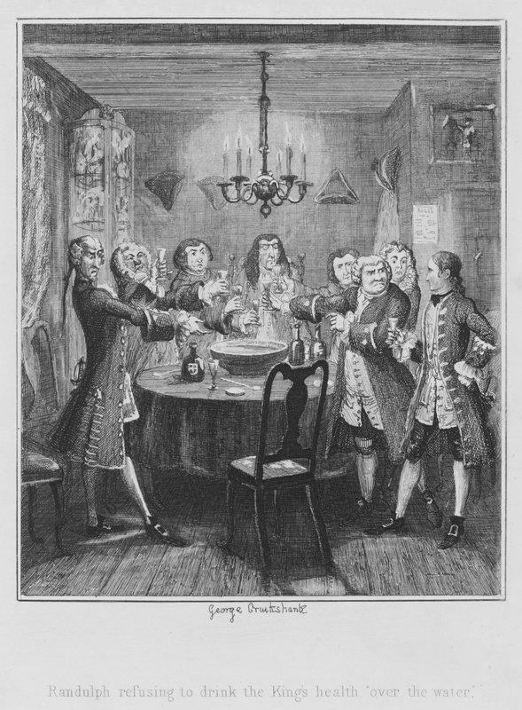 Randulph negándose a beber a la salud del Rey "sobre el agua" de George (after) Cruikshank