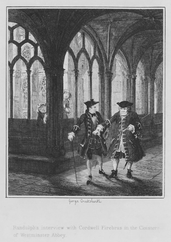 Entrevista de Randulph con Cordwell Firebras en los claustros de la Abadía de Westminster de George (after) Cruikshank