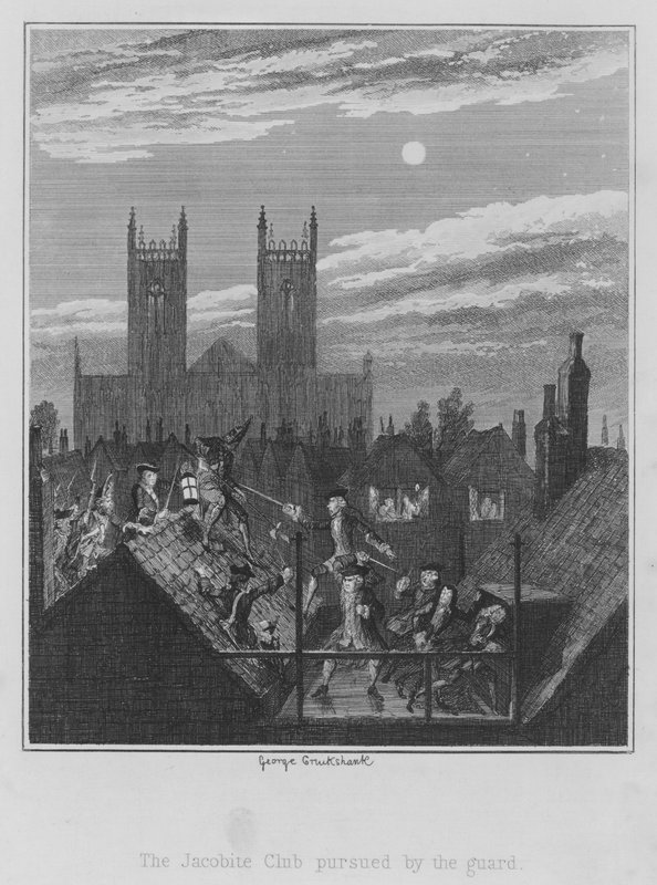 El Club Jacobita perseguido por la guardia (grabado) de George (after) Cruikshank