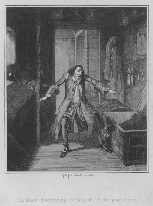 El avaro descubriendo la pérdida del dinero de la hipoteca de George (after) Cruikshank