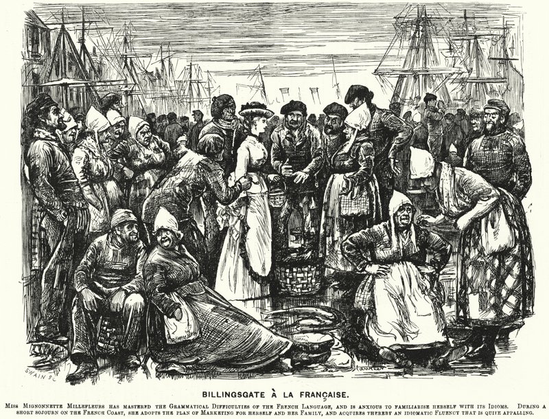 Caricatura de Punch: Billingsgate a la Francesa (grabado) de George (after) Du Maurier
