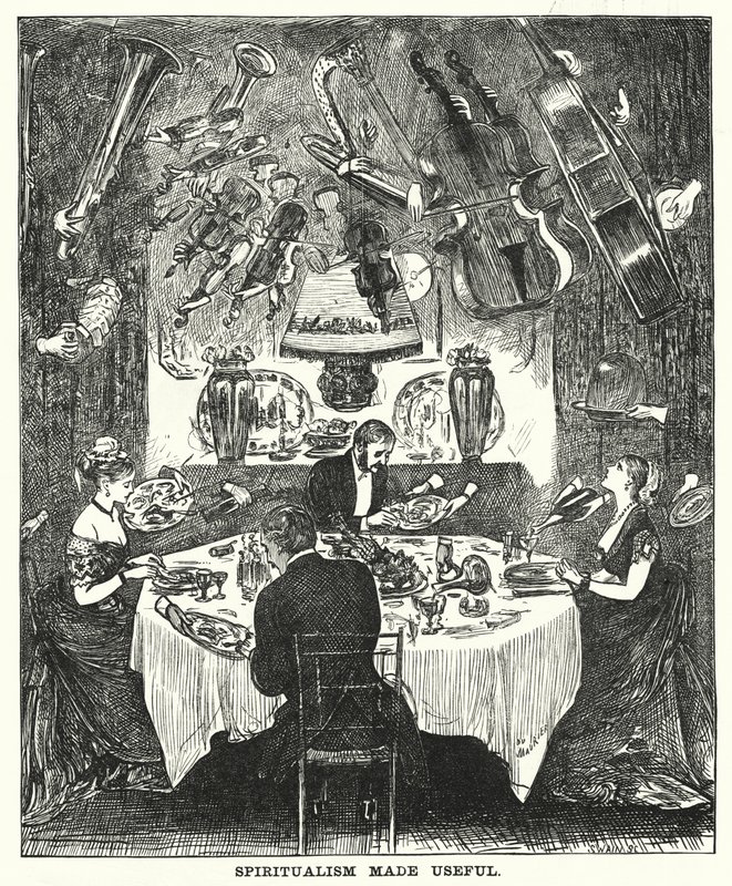 Caricatura de Punch: El Espiritismo Hecho Útil de George (after) Du Maurier