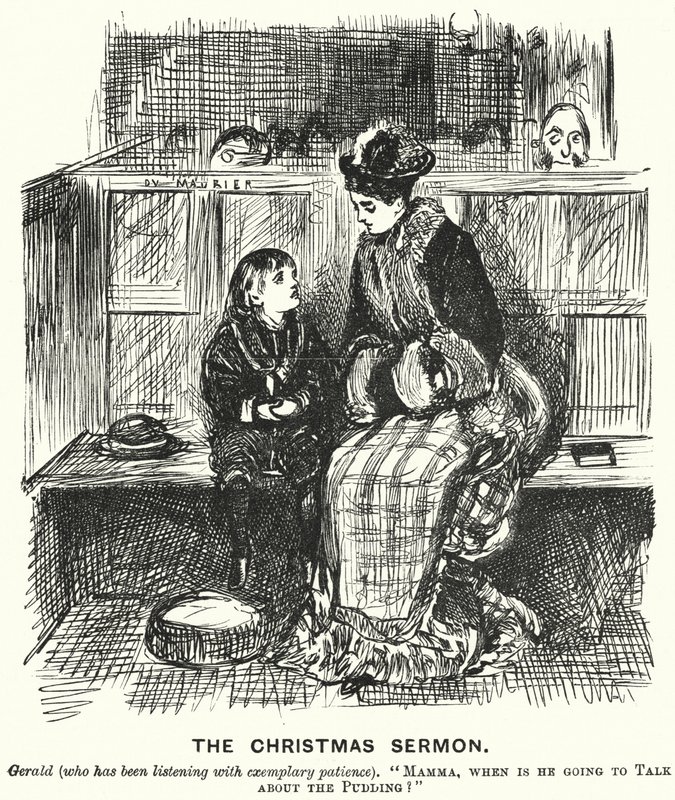 Caricatura de Punch: El Sermón de Navidad de George (after) Du Maurier