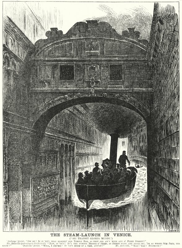 Caricatura de Punch: El Lanzamiento de Vapor en Venecia (grabado) de George (after) Du Maurier