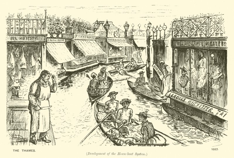 El Támesis (desarrollo del sistema de casas flotantes) de George (after) Du Maurier