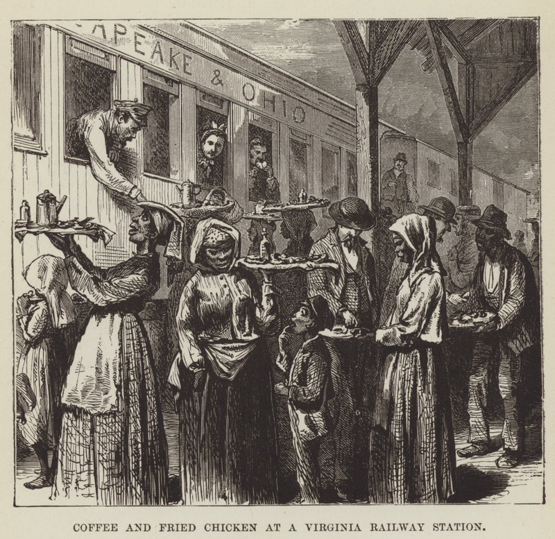 Café y pollo frito en una estación de ferrocarril en Virginia de George Augustus Sala