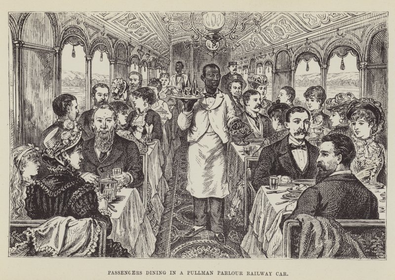 Pasajeros cenando en un coche salón Pullman de George Augustus Sala