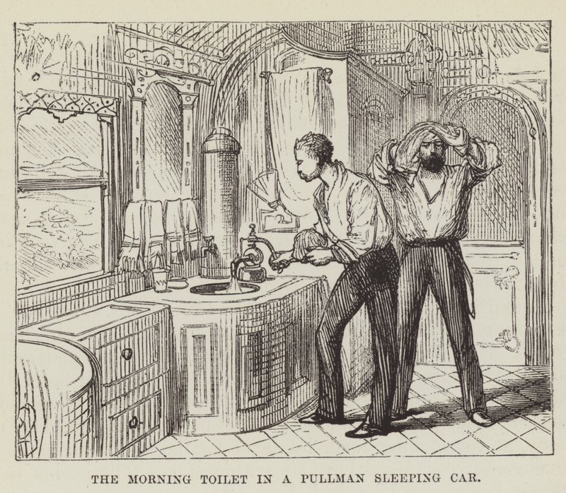 El aseo matutino en un coche cama Pullman de George Augustus Sala