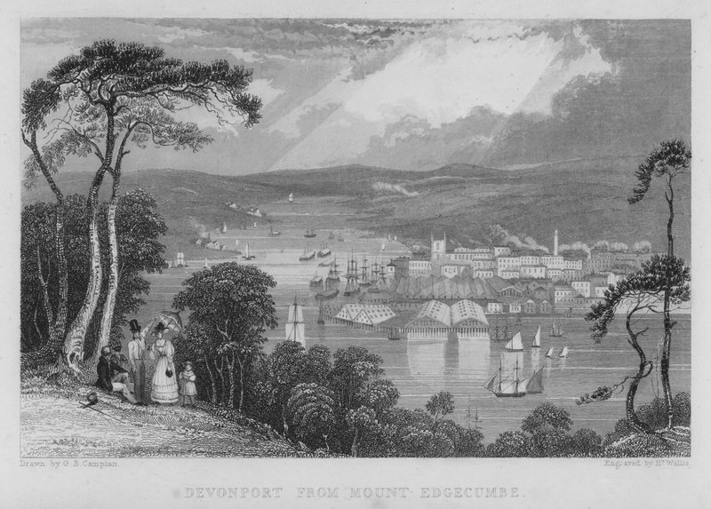 Devonport desde Mount Edgecumbe (grabado) de George Bryant Campion