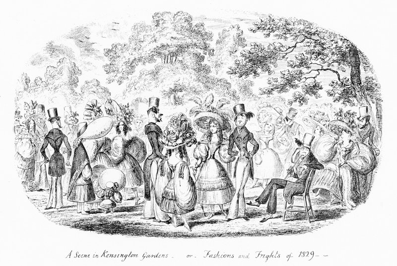 Una escena en Kensington Gardens, o modas y sustos de 1829 de George Cruikshank