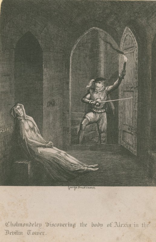 Cholmondeley descubriendo el cuerpo de Alexia de George Cruikshank