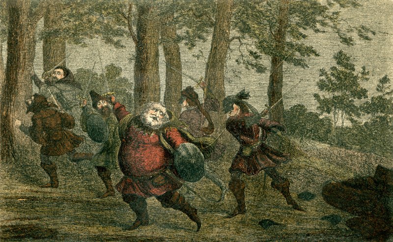 Falstaff suda hasta la muerte y engrasa la tierra magra mientras camina de George Cruikshank