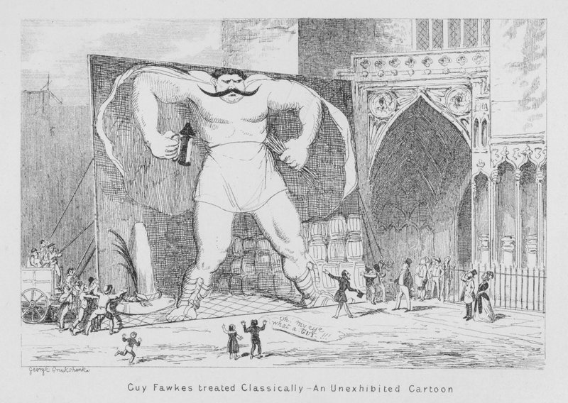 Guy Fawkes tratado clásicamente, Un dibujo animado no exhibido de George Cruikshank
