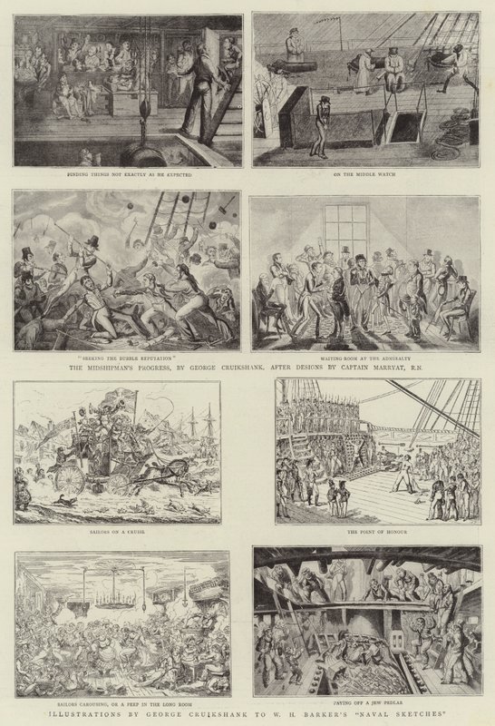 Arte Humorístico en la Exposición Naval Real de George Cruikshank