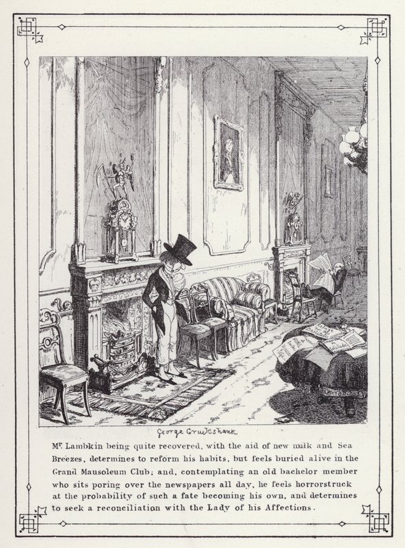 Ilustración para El Libro del Soltero, o El Progreso del Sr. Lambkin (Gent) de George Cruikshank