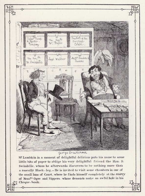 Ilustración para El Libro del Soltero, o El Progreso del Sr. Lambkin (Gent) de George Cruikshank