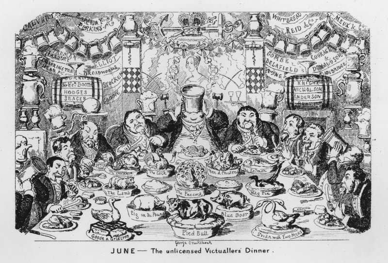 Junio, La cena de los taberneros sin licencia de George Cruikshank
