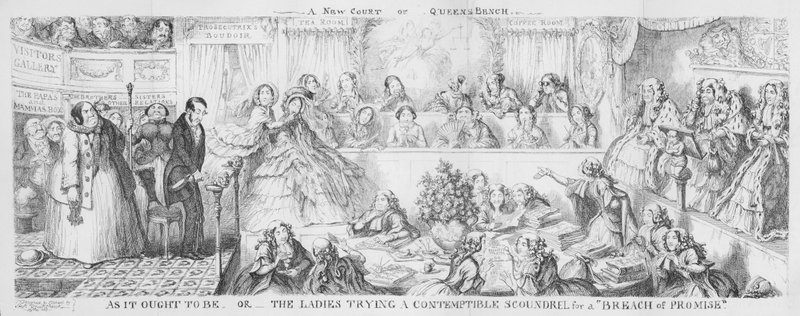 Damas juzgando a un sinvergüenza despreciable por "Incumplimiento de promesa" de George Cruikshank