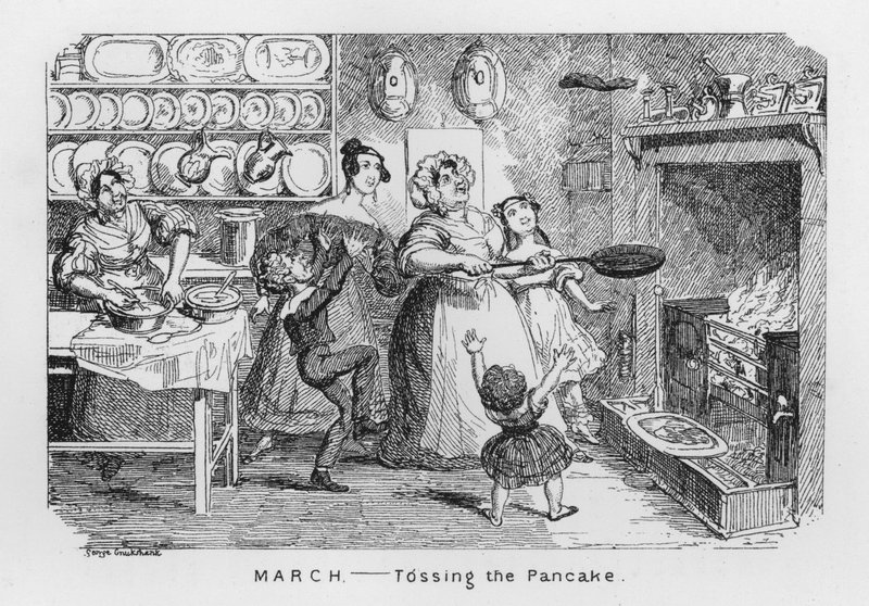 Marzo, lanzando el panqueque de George Cruikshank