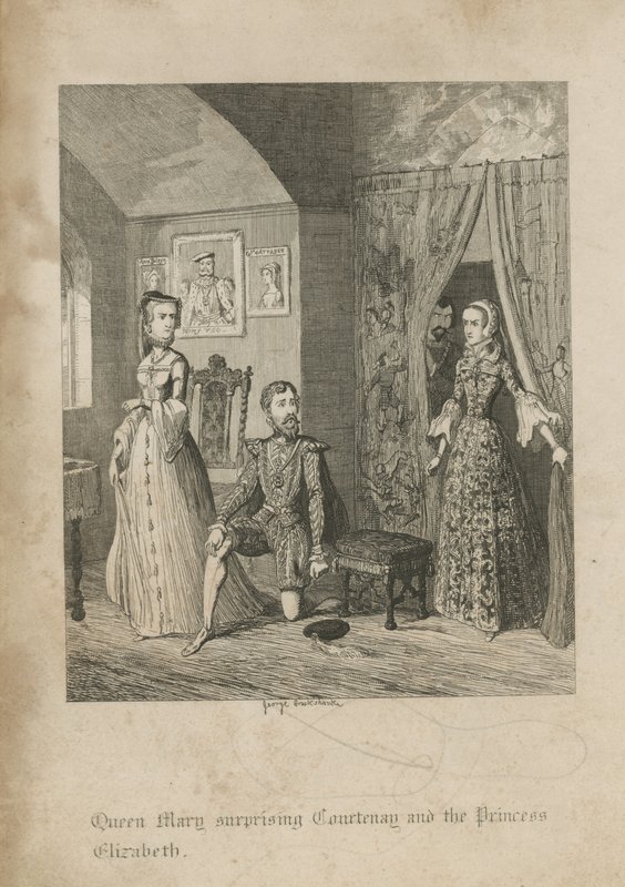 La reina María sorprendiendo a Courtenay y la princesa Isabel de George Cruikshank