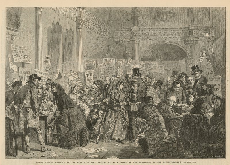 Elección de huérfanos infantes en la Taberna de Londres (grabado) de George Elgar Hicks