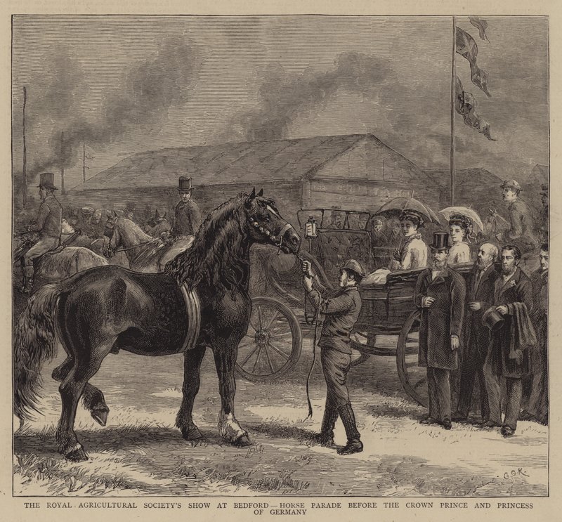 Exposición de la Sociedad Real de Agricultura en Bedford, desfile de caballos ante el Príncipe y la Princesa de Alemania de George Goodwin Kilburne