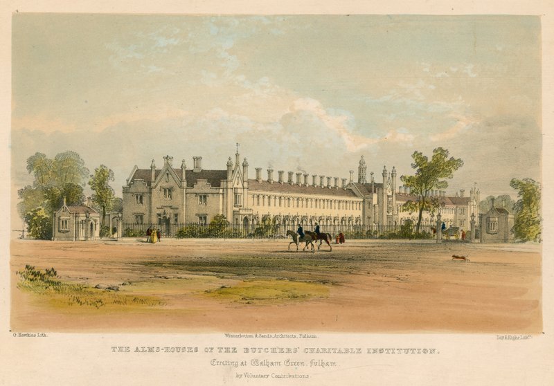 Las Casas de Beneficencia de la Institución Caritativa de los Carniceros, erigidas en Walham Green, Fulham, Londres de George Hawkins