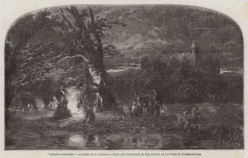 Gitanos, Crepúsculo, de la Exposición de la Sociedad de Pintores en Acuarela de George Haydock Dodgson