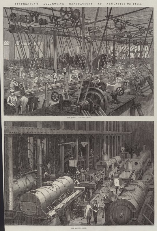 Fábrica de locomotoras de Stephenson en Newcastle-on-Tyne de George Henry Andrews