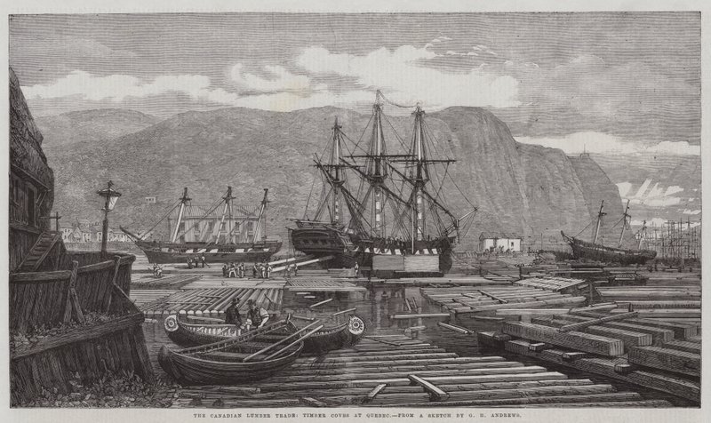 El comercio de madera canadiense, calas de madera en Quebec de George Henry Andrews