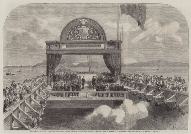 El Príncipe de Gales colocando la Última Piedra del Puente Victoria sobre el San Lorenzo de George Henry Andrews
