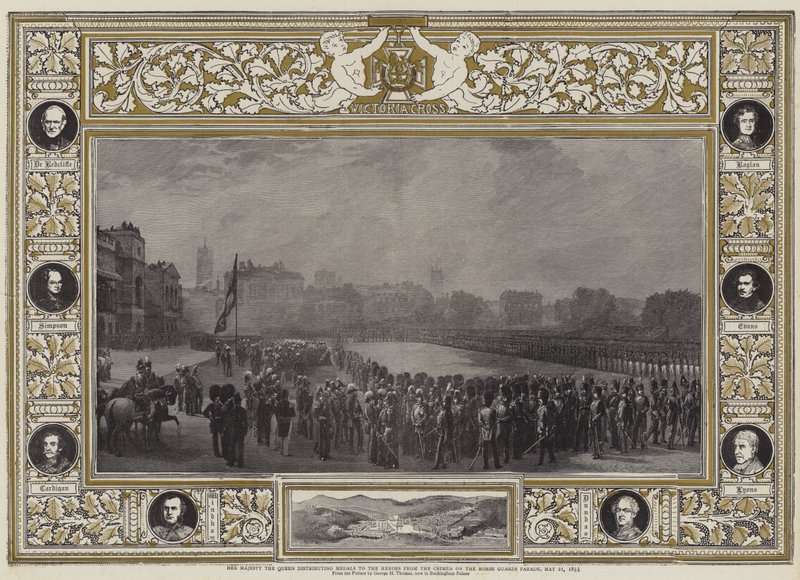 Su Majestad la Reina distribuyendo medallas a los héroes de Crimea en el Desfile de la Guardia de Caballos, 21 de mayo de 1855 de George Housman Thomas