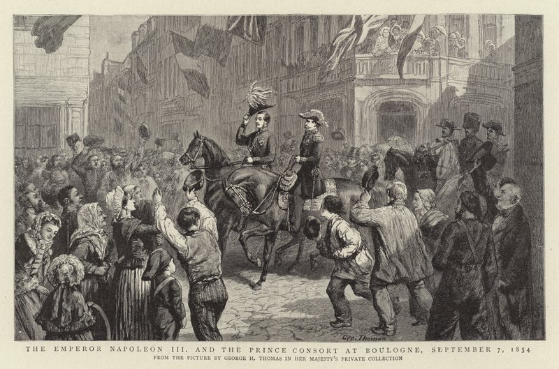 El emperador Napoleón III y el príncipe consorte en Boulogne, 7 de septiembre de 1854 de George Housman Thomas