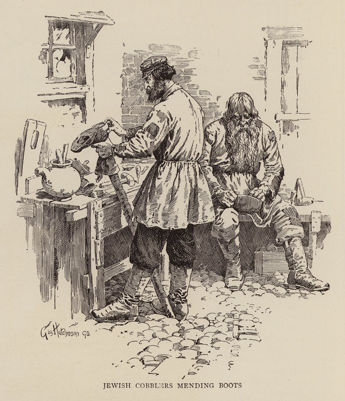 Zapateros judíos remendando botas (grabado) de George Hutchinson
