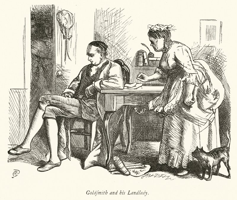 Oliver Goldsmith y su casera de George John Pinwell