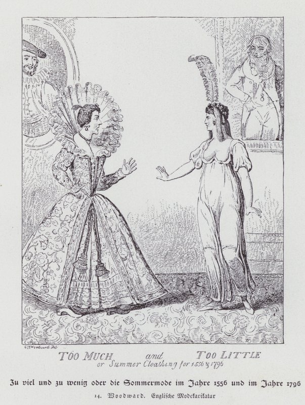 Demasiado y muy poco, ropa de verano para 1556 y 1796 de George Moutard (after) Woodward