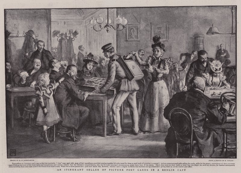 Un Vendedor Ambulante de Postales en un Café de Berlín de George Percy Jacomb Hood