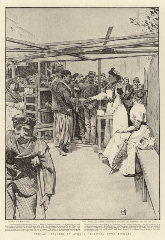Refugiados cretenses en Atenas recibiendo boletos de comida de George Percy Jacomb Hood