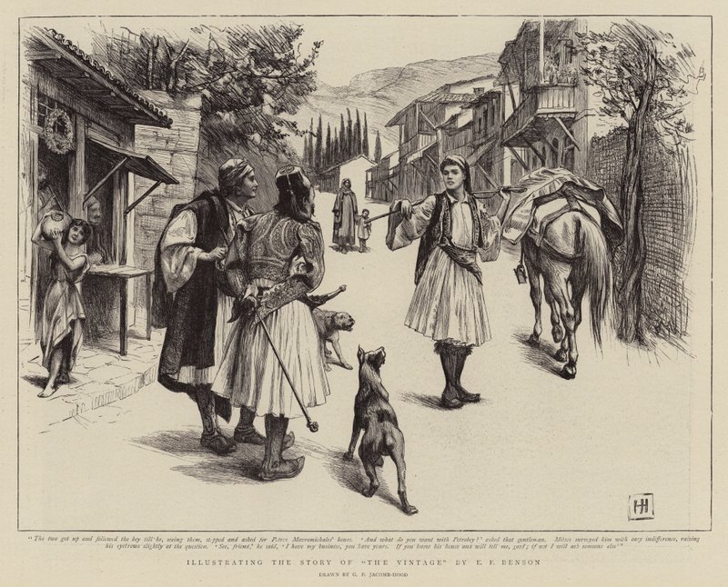 Ilustrando la historia de La Vendimia por E. F. Benson de George Percy Jacomb Hood