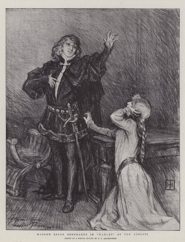Madame Sarah Bernhardt en Hamlet en el Adelphi de George Percy Jacomb Hood