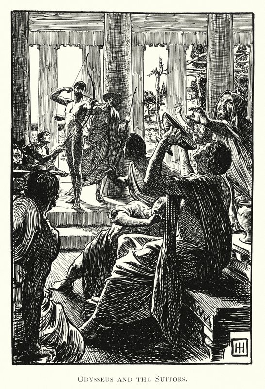 Odisea: Ulises y los pretendientes (grabado) de George Percy Jacomb Hood