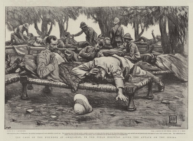 El cuidado de los heridos en Omdurman, en el hospital de campaña después del ataque a la Zeriba de George Percy Jacomb Hood