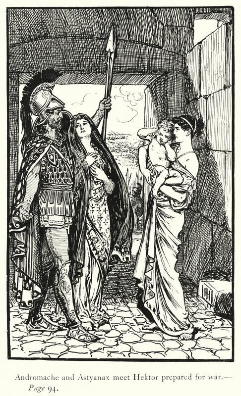 La Ilíada: Andrómaca y Astianacte se encuentran con Héctor preparado para la guerra de George Percy Jacomb Hood