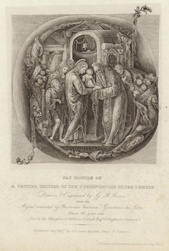 Facsímil de la inicial capital de la presentación en el templo de George Robert Lewis