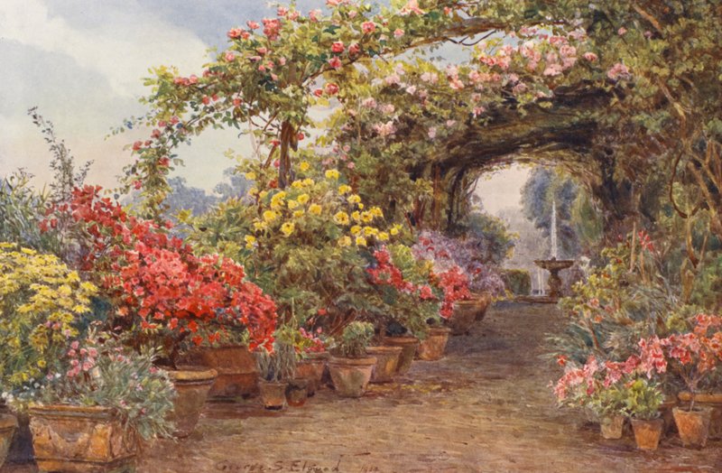 Jardines italianos: Una terraza florentina (litografía en color) de George Samuel Elgood