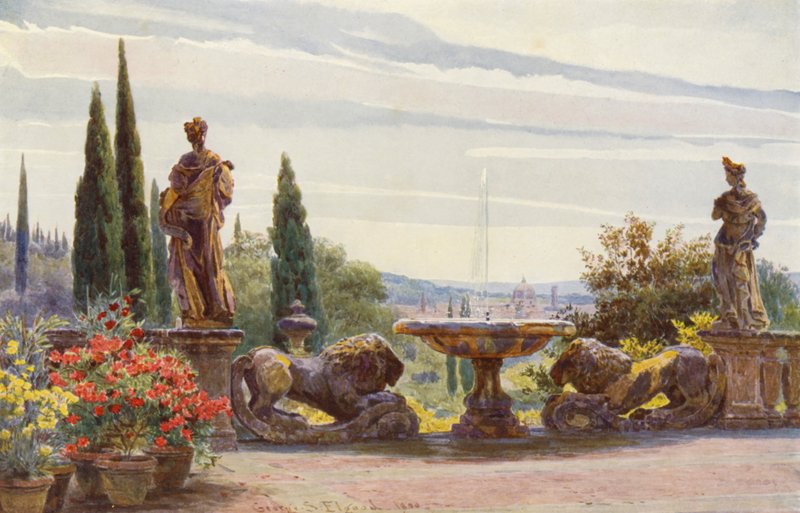 Jardines de Italia: Florencia desde la Villa Palmieri (litografía en color) de George Samuel Elgood